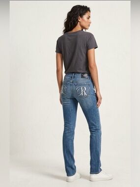 Rock & Republic Women's Light Embroidered Straight leg Pocket Jeans Y2K 30x34